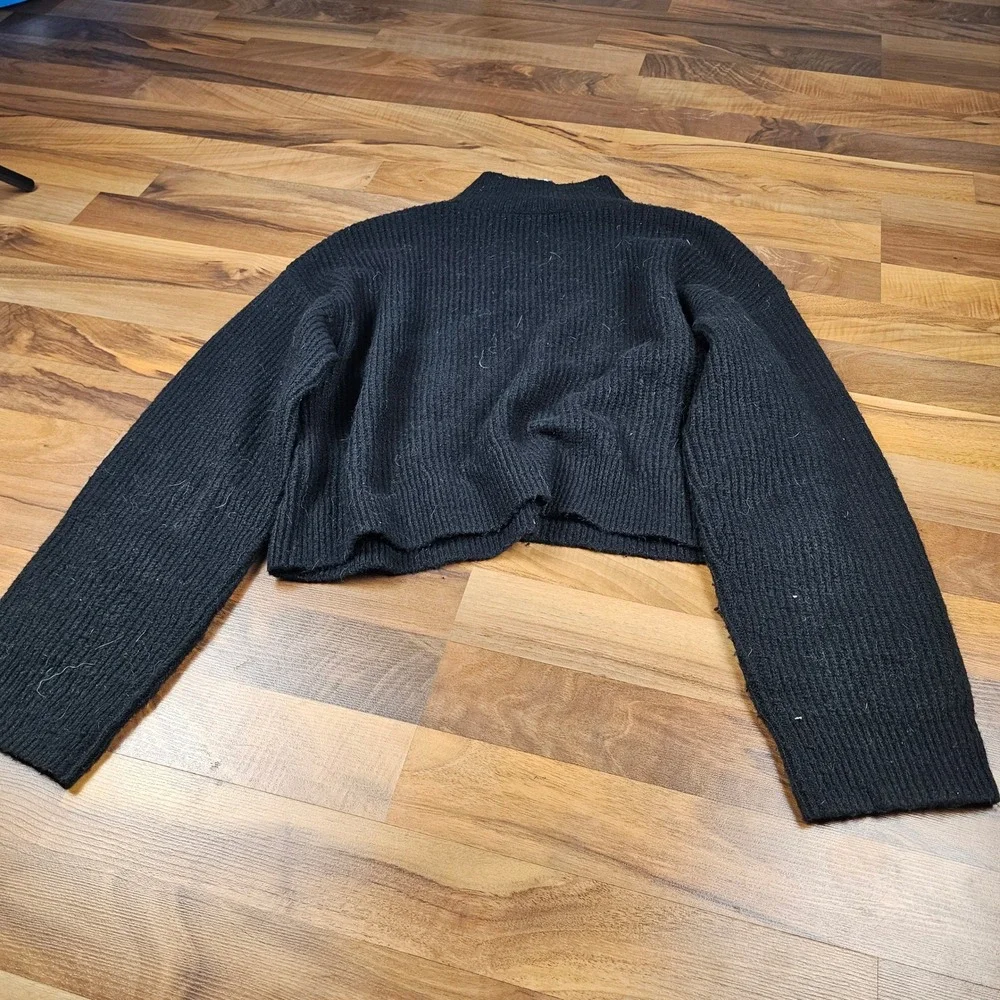 BP Ribbed Mock Neck Sweater Small Black Cropped Fitted Minimal Basic - Picture 2 of 5